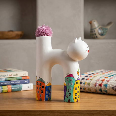 Hand-Painted Ceramic Cat Vase