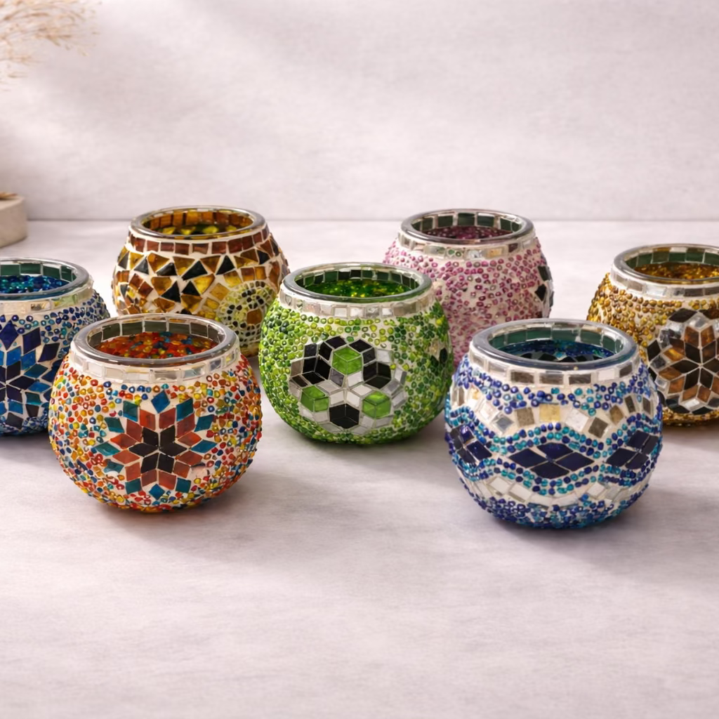 Handmade Mosaic Glass Candle Holders