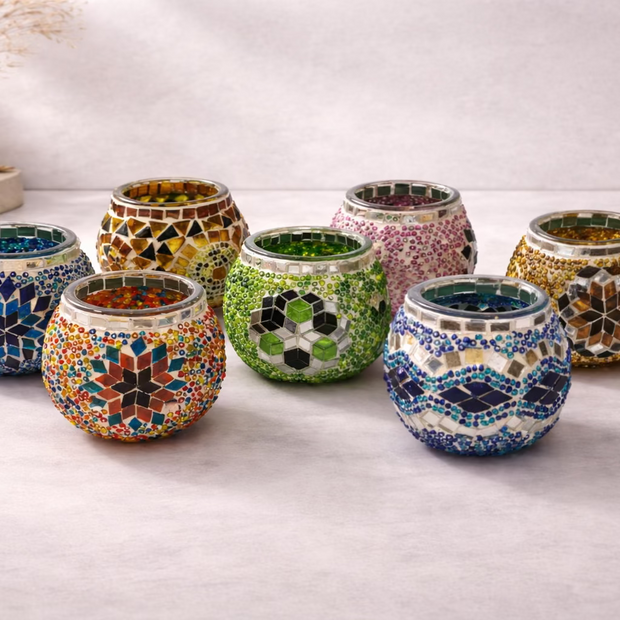 Handmade Mosaic Glass Candle Holders