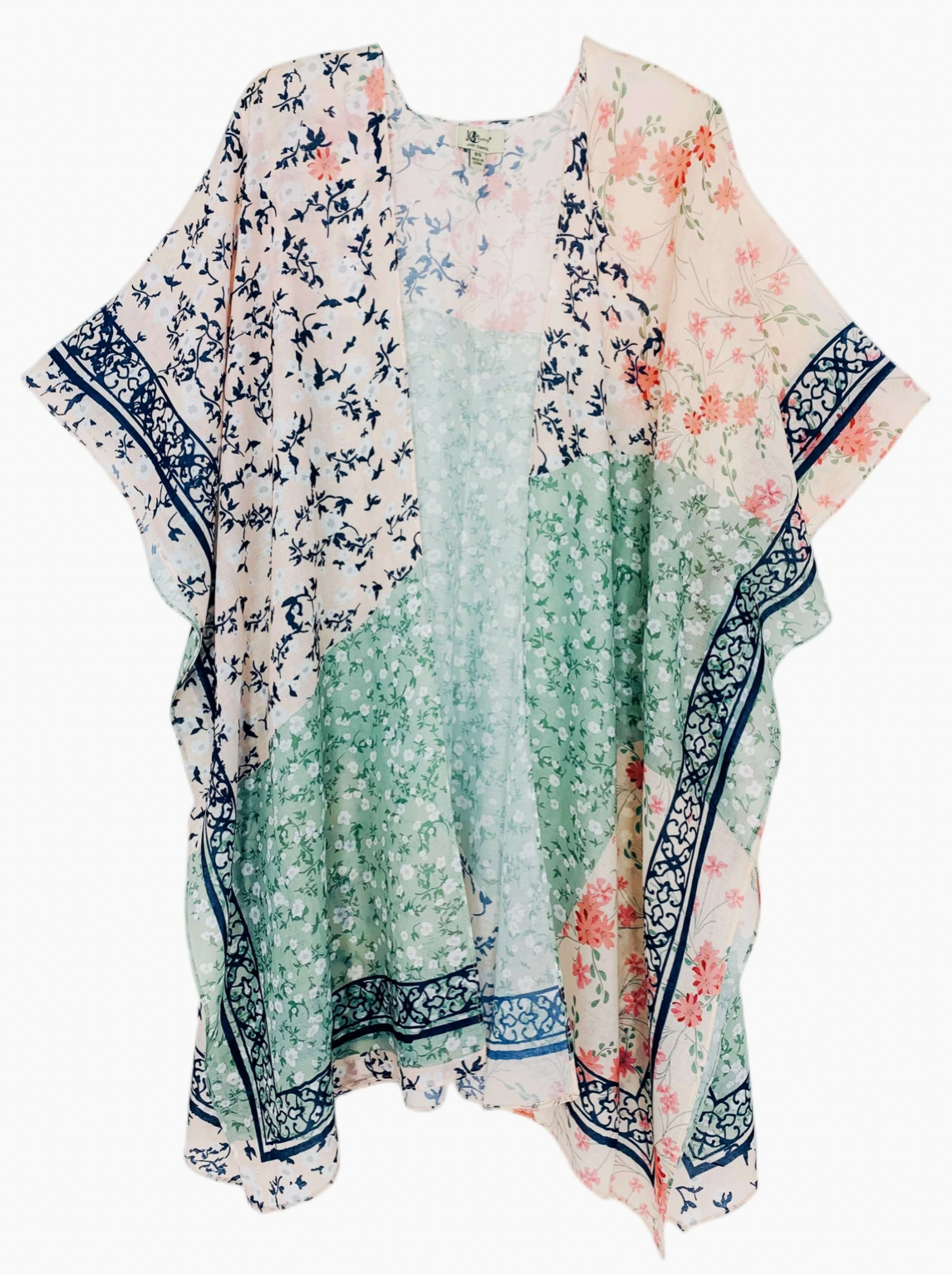 Pink-Aqua Daisy Patchwork Kimono