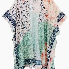 Pink-Aqua Daisy Patchwork Kimono