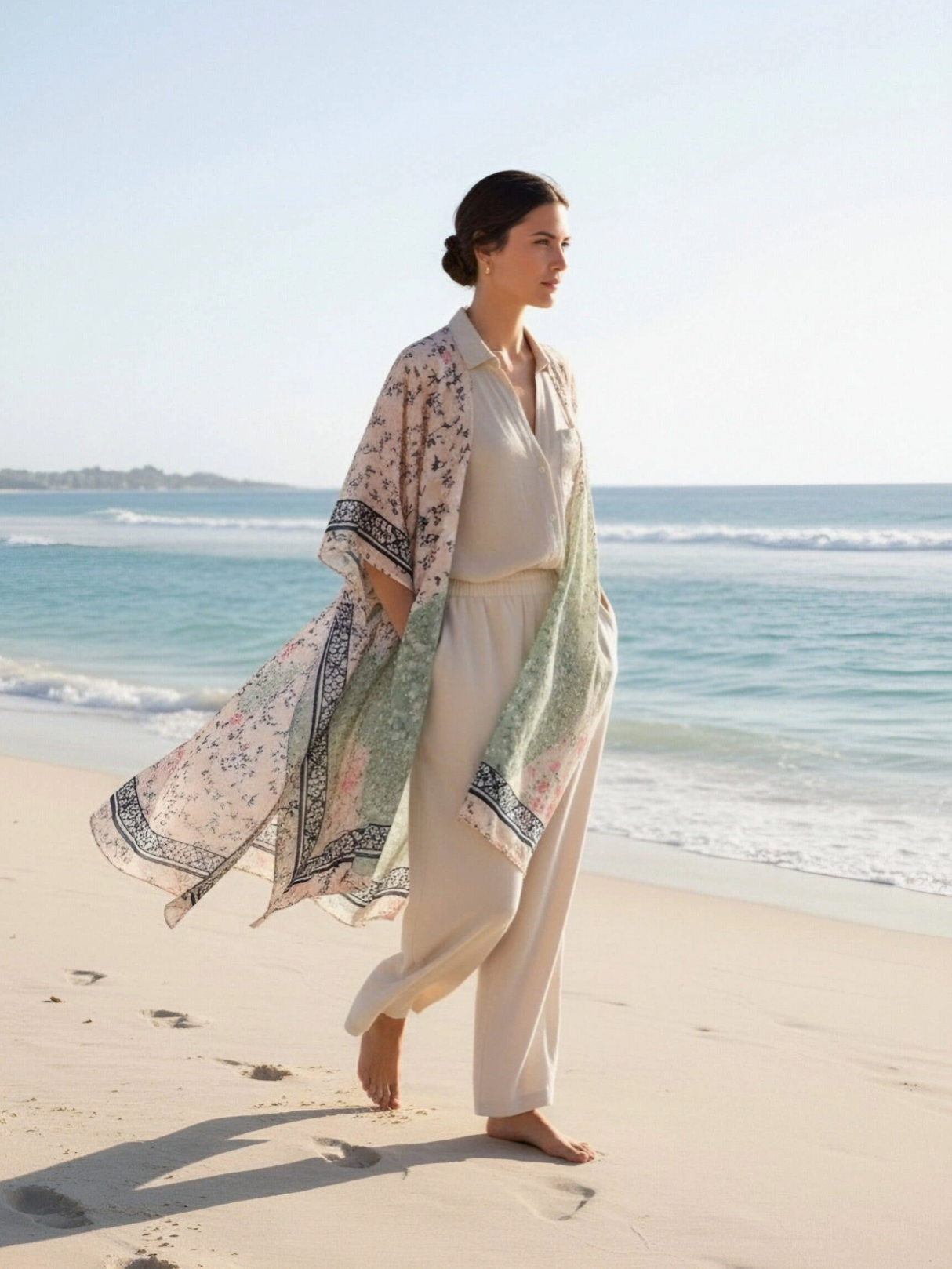 Pink-Aqua Daisy Patchwork Kimono