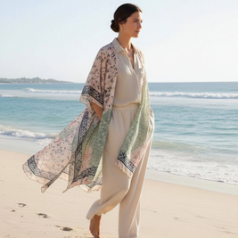 Pink-Aqua Daisy Patchwork Kimono