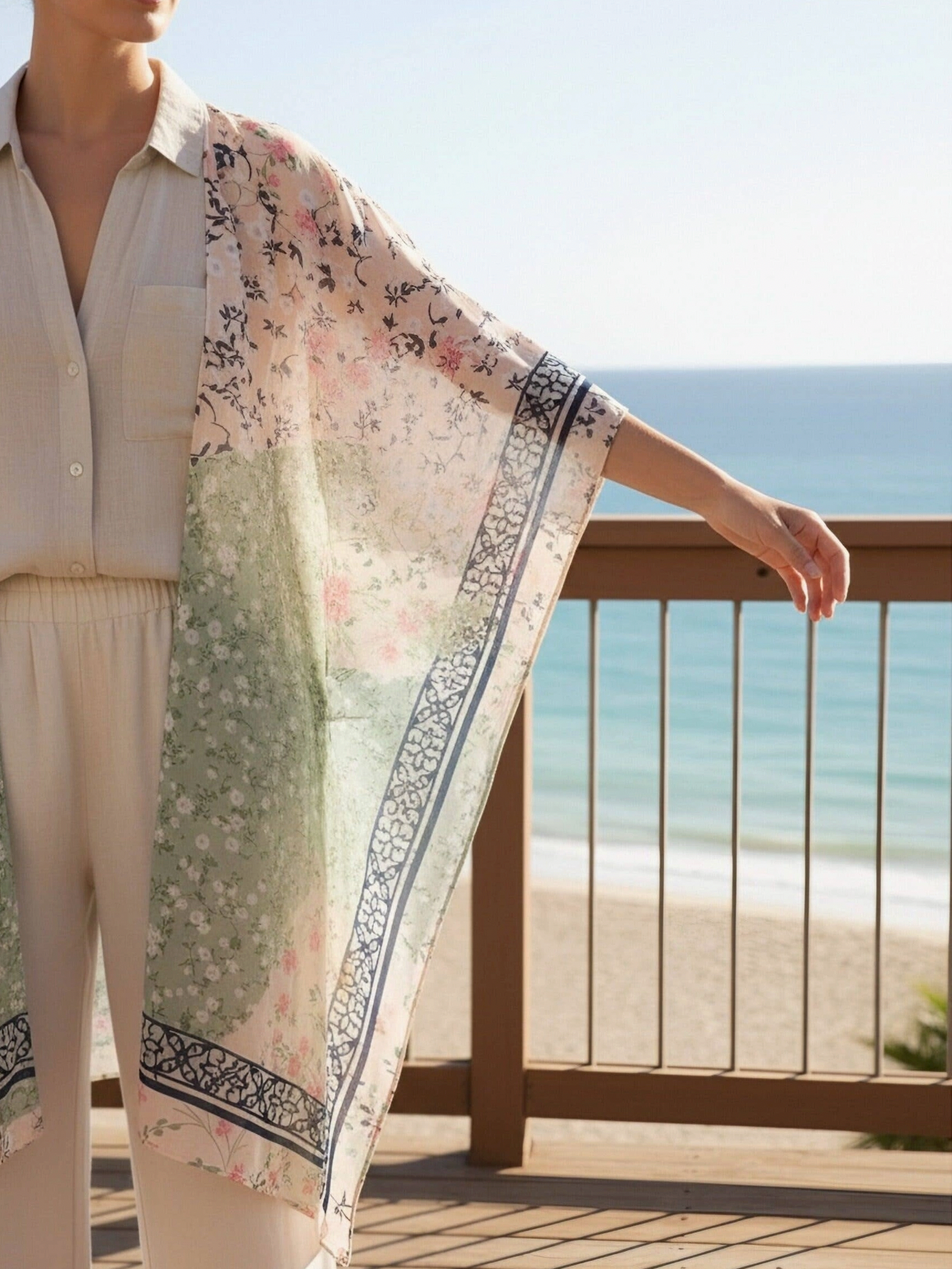 Pink-Aqua Daisy Patchwork Kimono