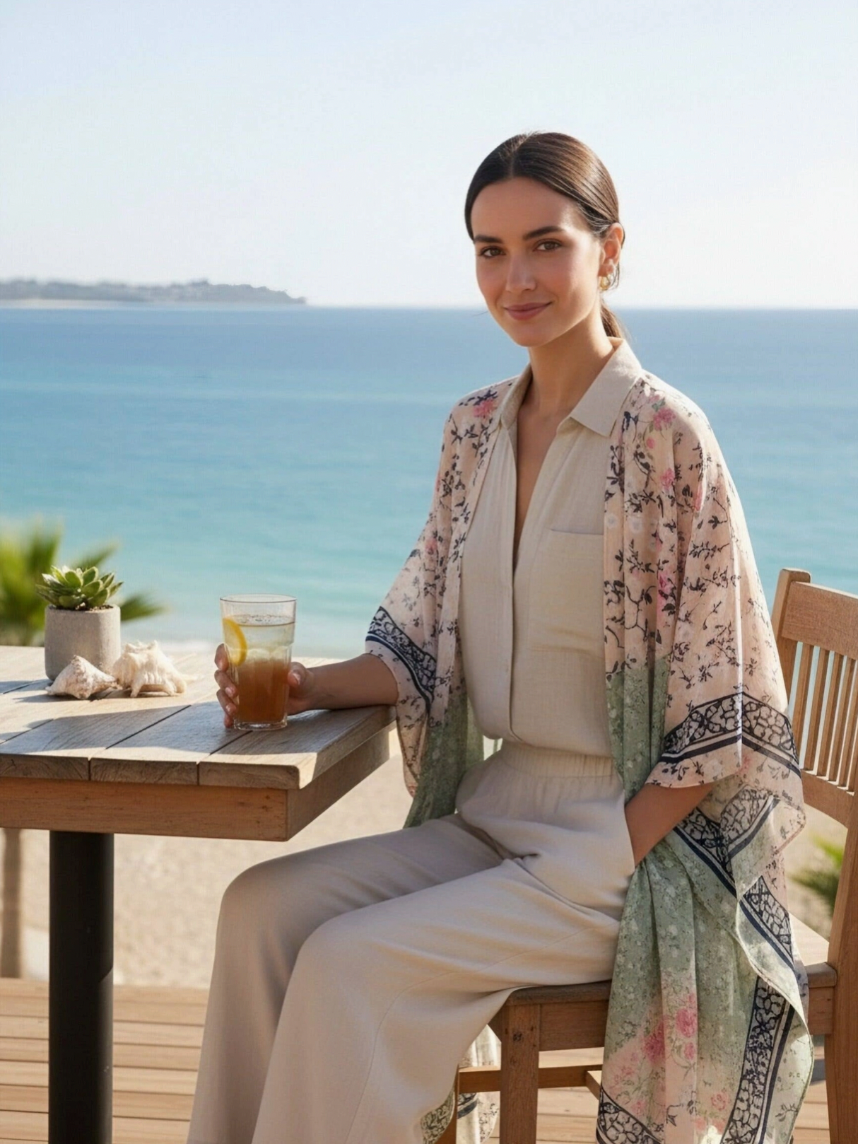 Pink-Aqua Daisy Patchwork Kimono