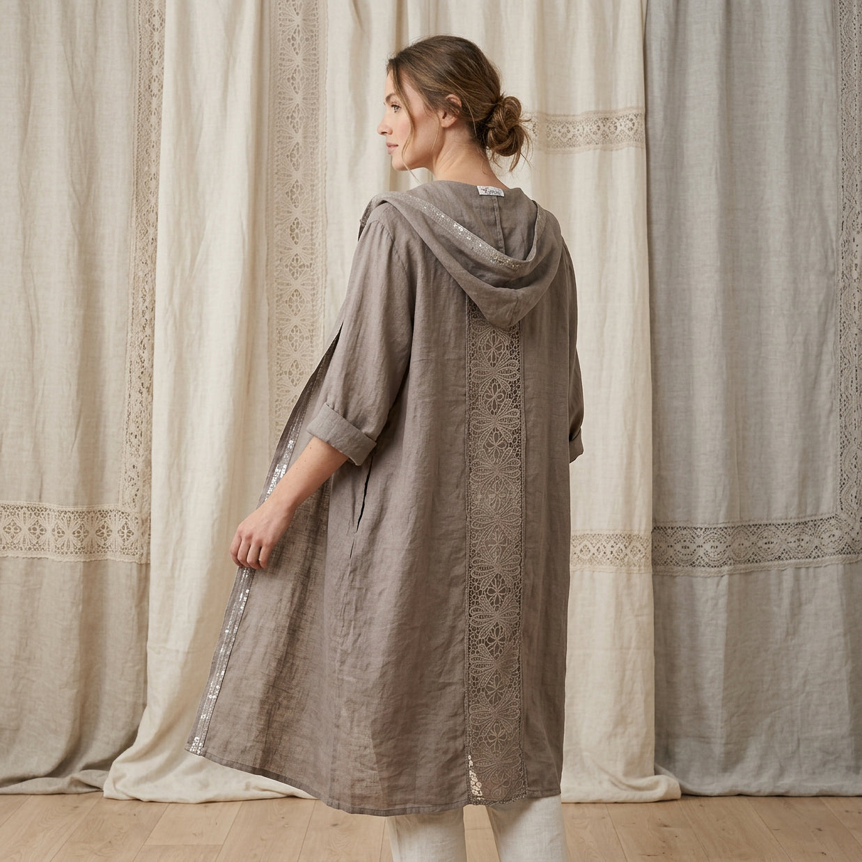 Italian Linen Hooded Kimono – Lightweight Natural Linen Layering Piece