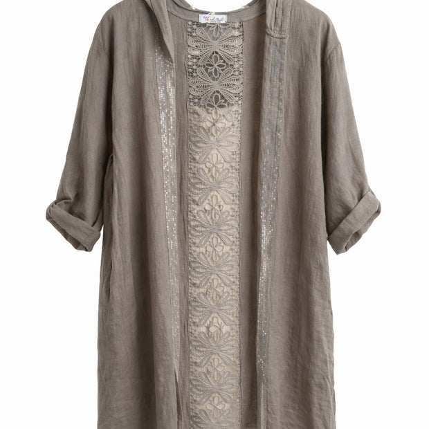 Italian Linen Hooded Kimono – Lightweight Natural Linen Layering Piece