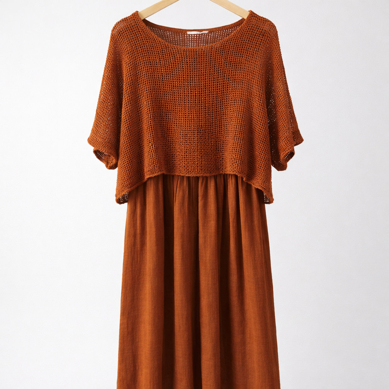 Italian Linen Midi Dress with Lightweight Knit Top - Stone