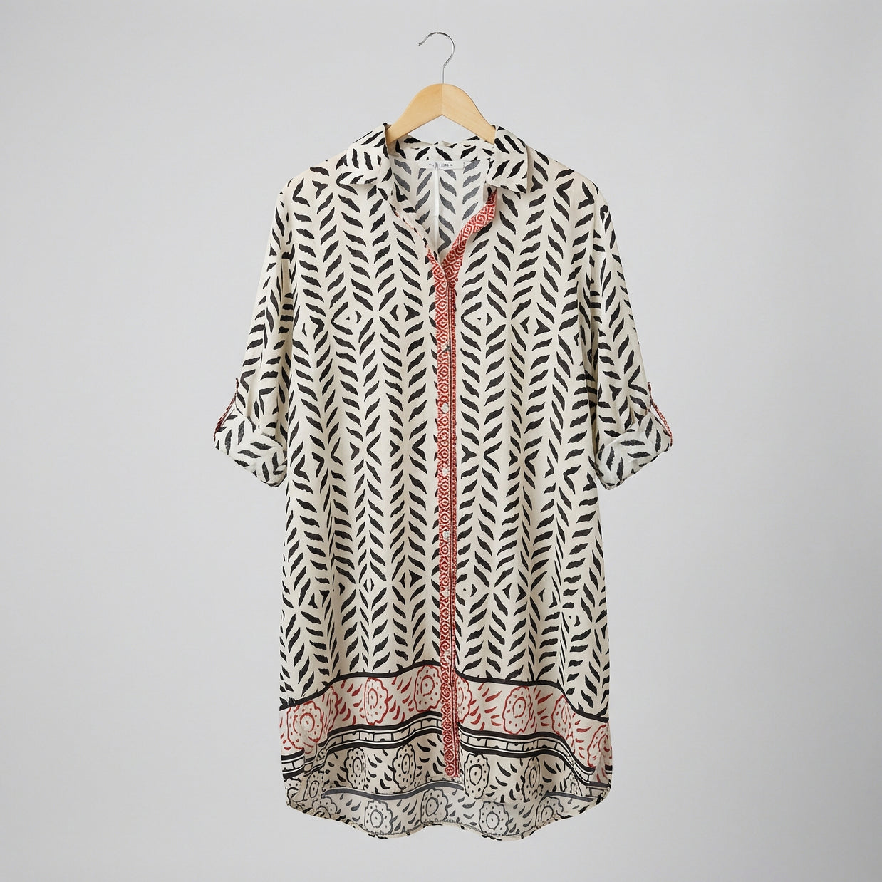Cotton Printed Midi Shirt Dress