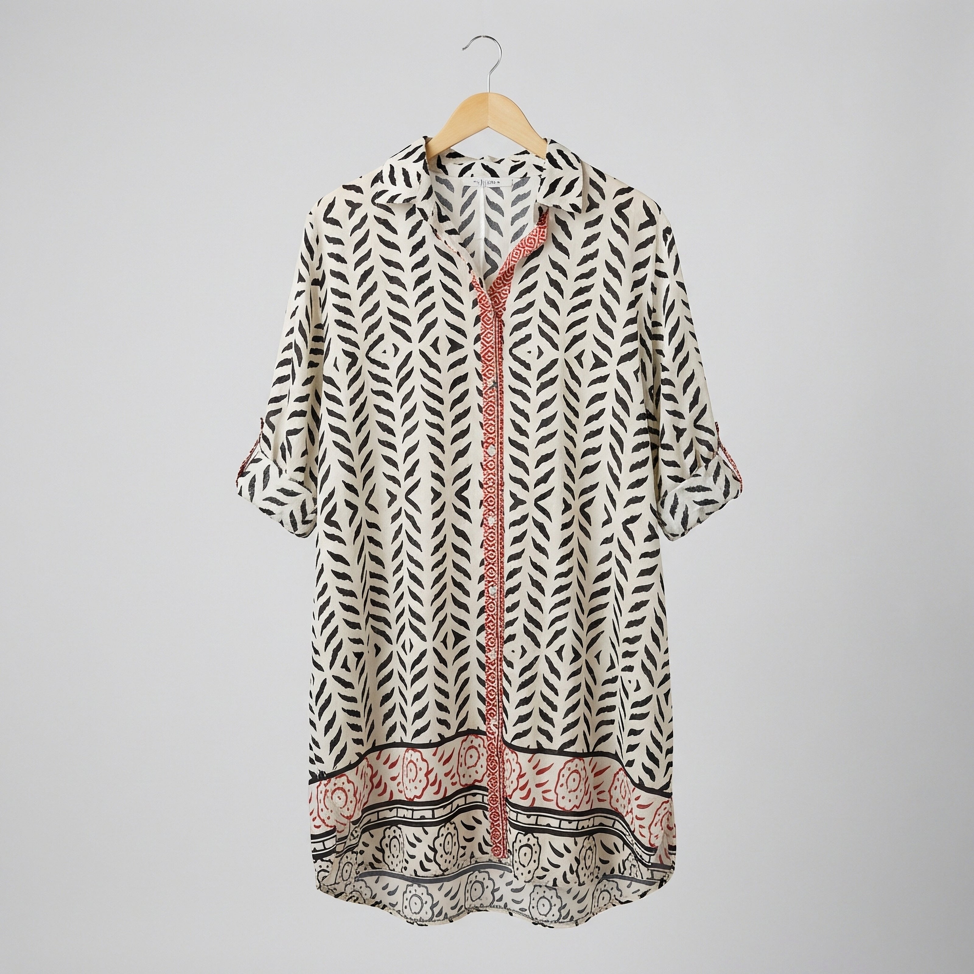 Cotton Printed Midi Shirt Dress