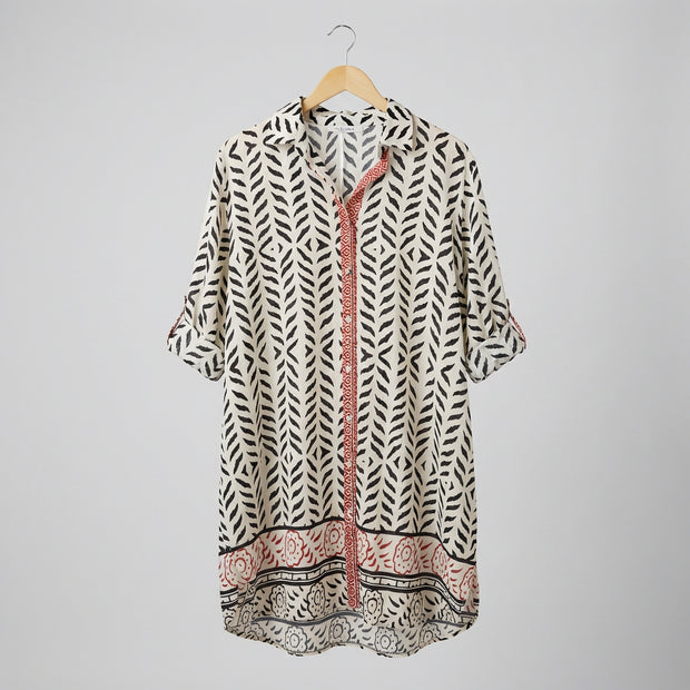 Cotton Printed Midi Shirt Dress