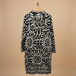 Cotton Black & Cream Pattern Printed Midi Shirt Dress