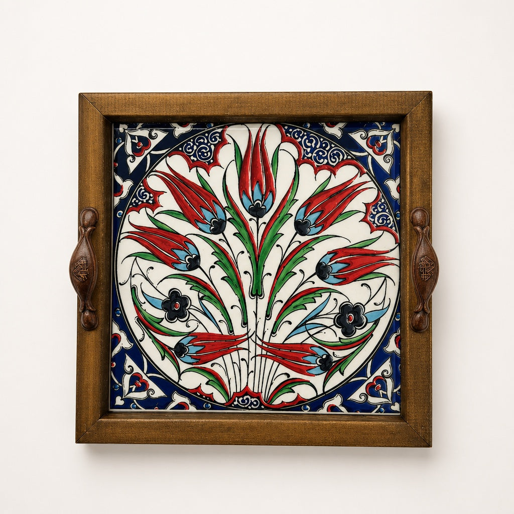 Hand-Painted Ceramic Decorative Serving Tray - Ottoman Tulip