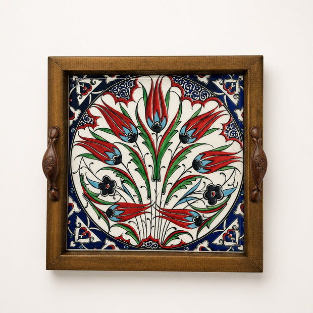 Hand-Painted Ceramic Decorative Serving Tray - Ottoman Tulip