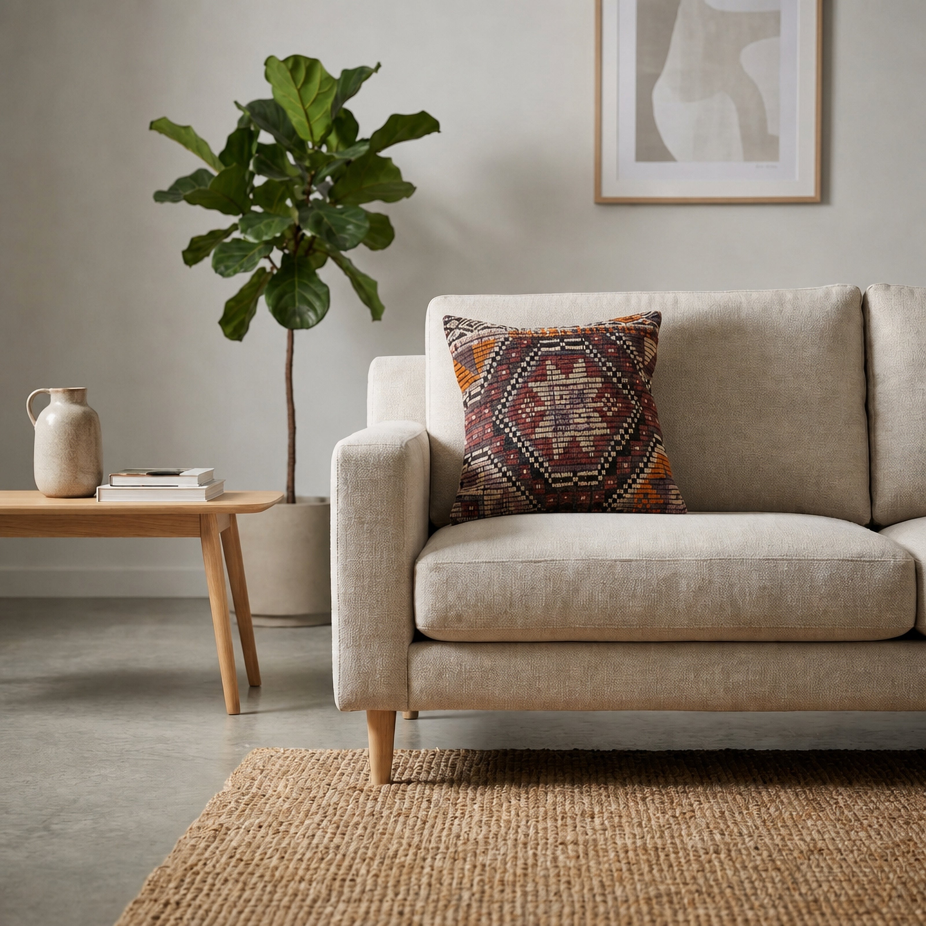 Handwoven Anatolian Pattern Pillow - Earthy Vintage Tones