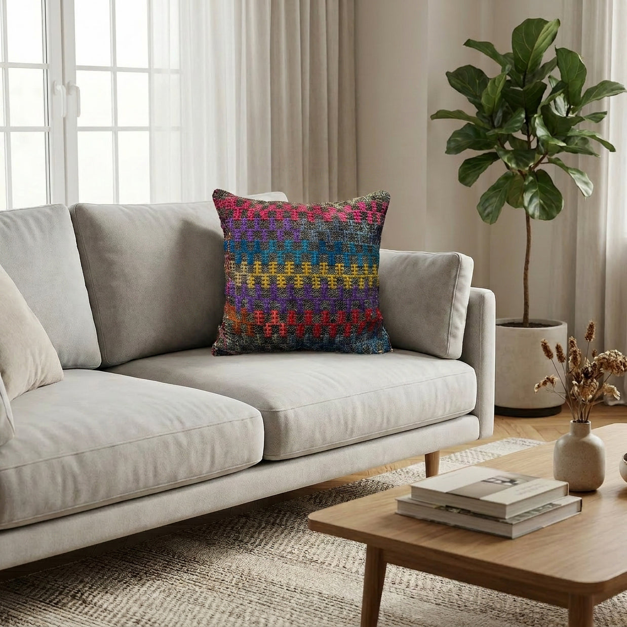 Handwoven Anatolian Pillow – Festival Kilim Tones