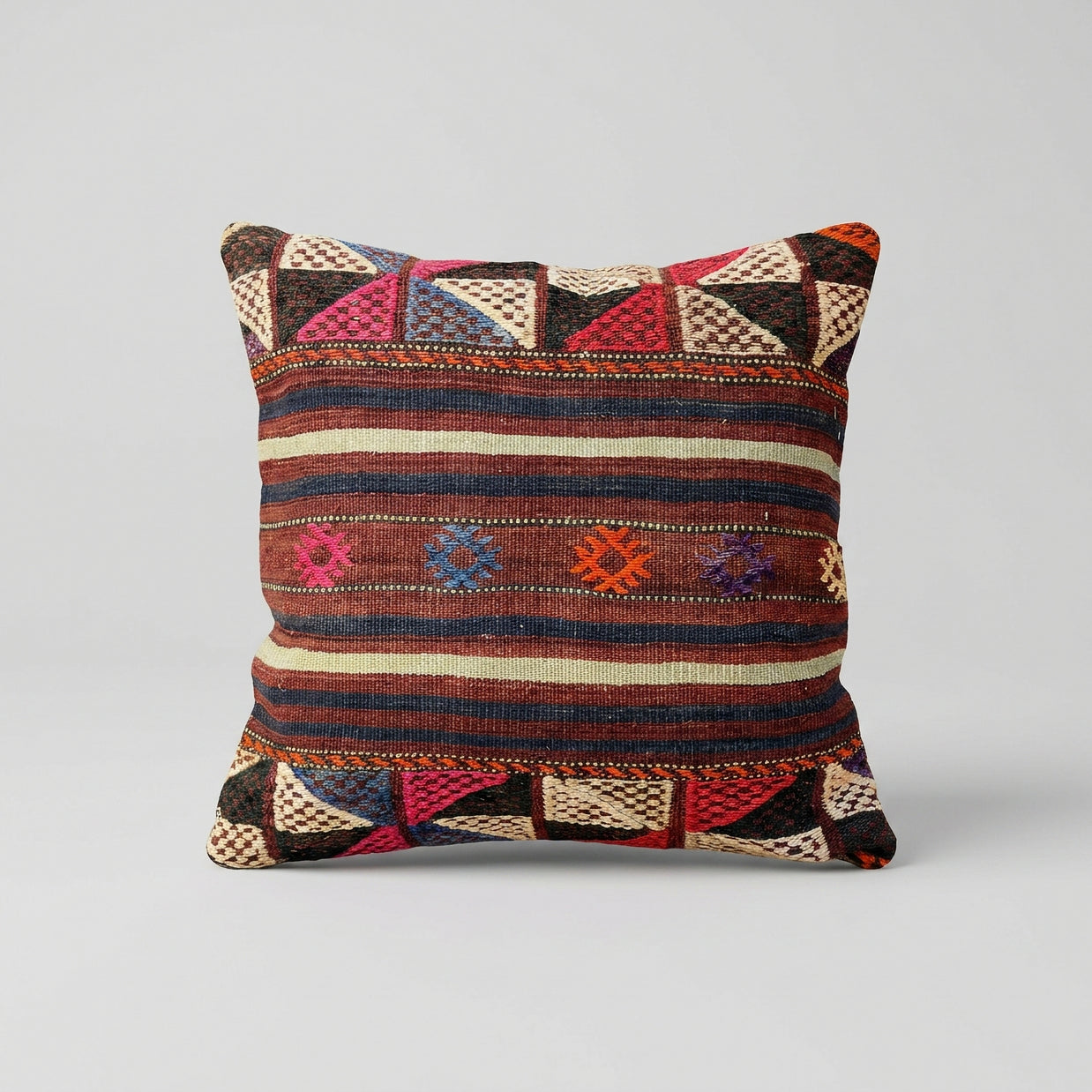 Handwoven Anatolian Pillow – Nomad Stripe Kilim Tones