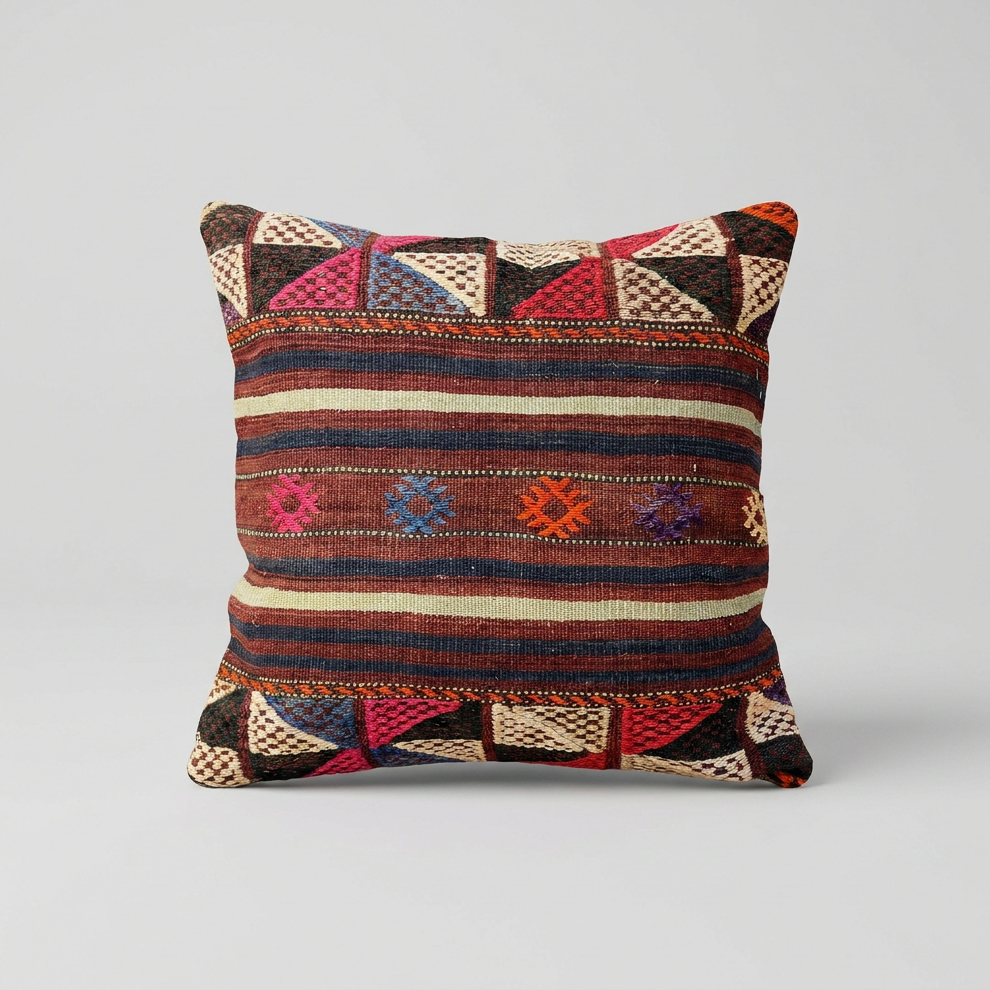 Handwoven Anatolian Pillow – Nomad Stripe Kilim Tones