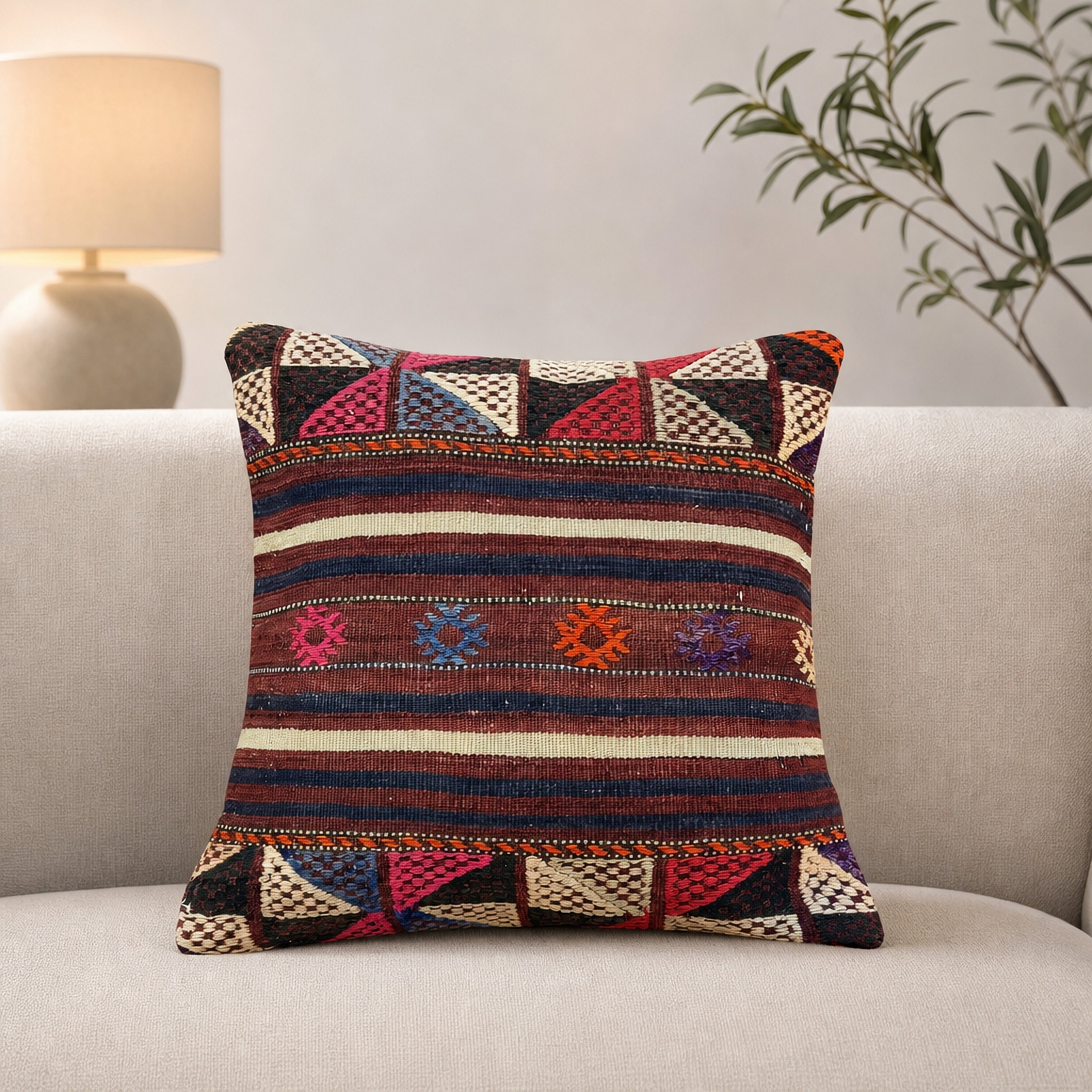 Handwoven Anatolian Pillow – Nomad Stripe Kilim Tones