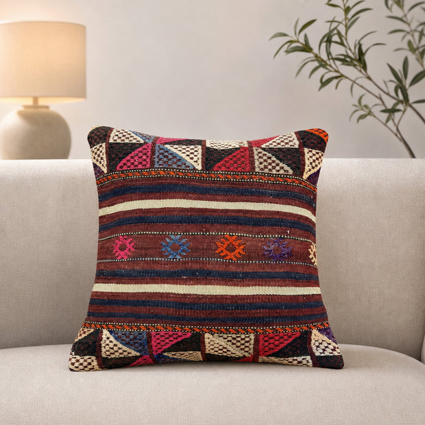 Handwoven Anatolian Pillow – Nomad Stripe Kilim Tones
